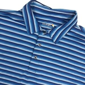 Arnold Palmer Polo Shirt Mens XL Blue Striped Short Sleeve Performance Golf
